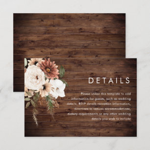 Carte D'accompagnement Boho Floral Terracotta Rustic Wood Détails du Mari