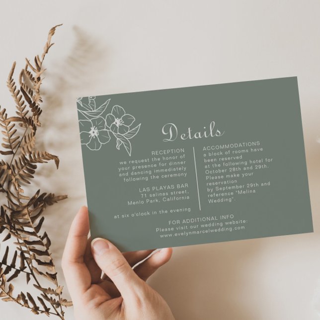 Carte D'accompagnement Boho Green Destination Floral Détails du Mariage (Créateur téléchargé)