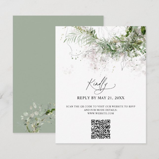 Carte D'accompagnement Boho Green Mariage en ligne RSVP (Devant / Derrière)