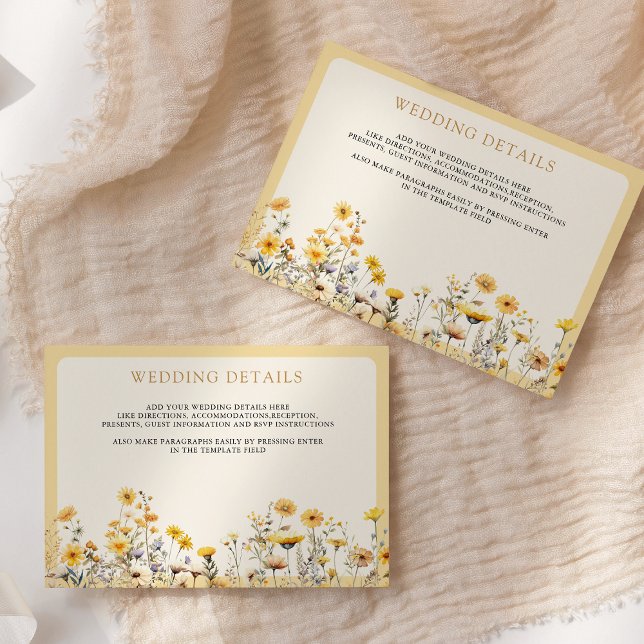Carte D'accompagnement Boho jaune Fleur sauvage Floral Détails du Mariage (Créateur téléchargé)