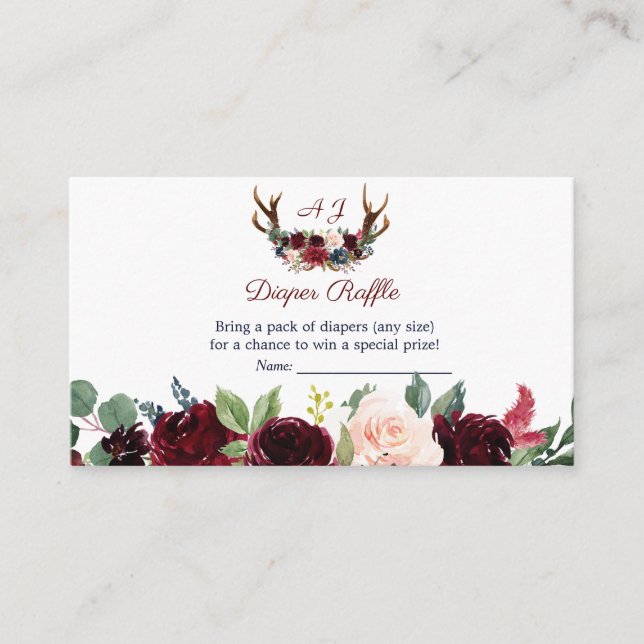 Carte D'accompagnement Boho Merlot Marine Floral Antlers Déchets (Devant)