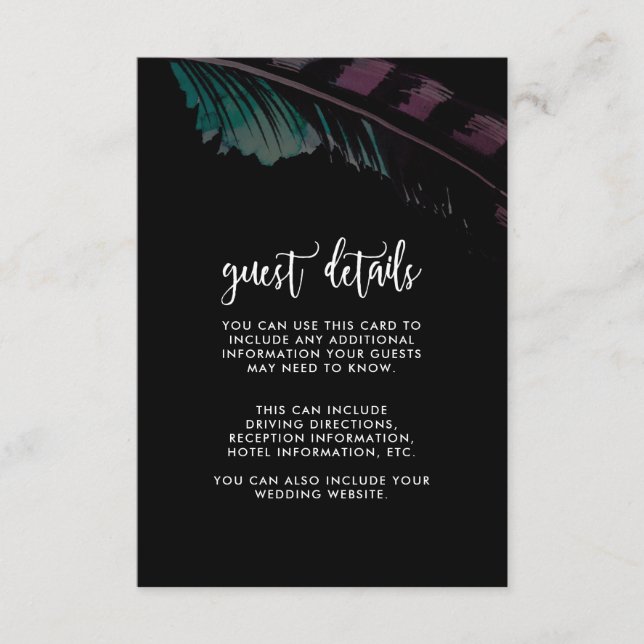 Carte D'accompagnement Boho Nights Noir avec Mariage de plume Détail (Devant)