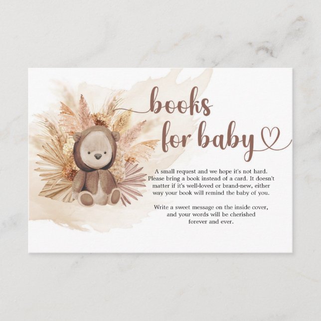 Carte D'accompagnement Boho ours en peluche neutre pampas demande de rése (Devant)