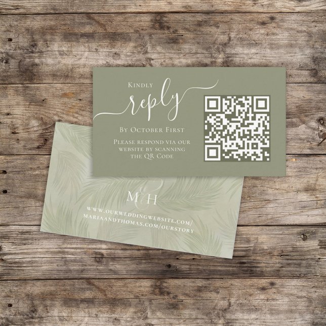 Carte D'accompagnement Boho Palm Feuille Botanage Foliage QR Code RSVP (Créateur téléchargé)