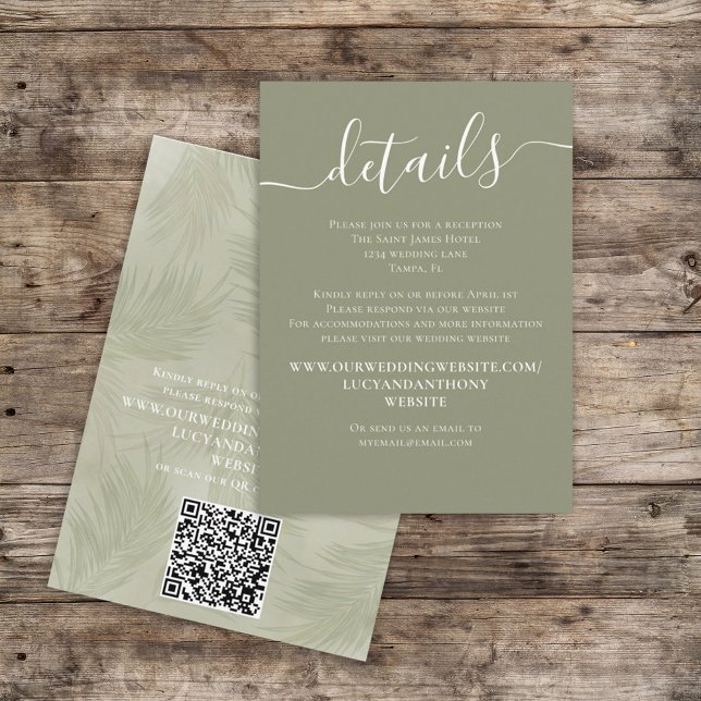 Carte D'accompagnement Boho Palm Feuille Botanical Timeline QR Code Détai (Créateur téléchargé)