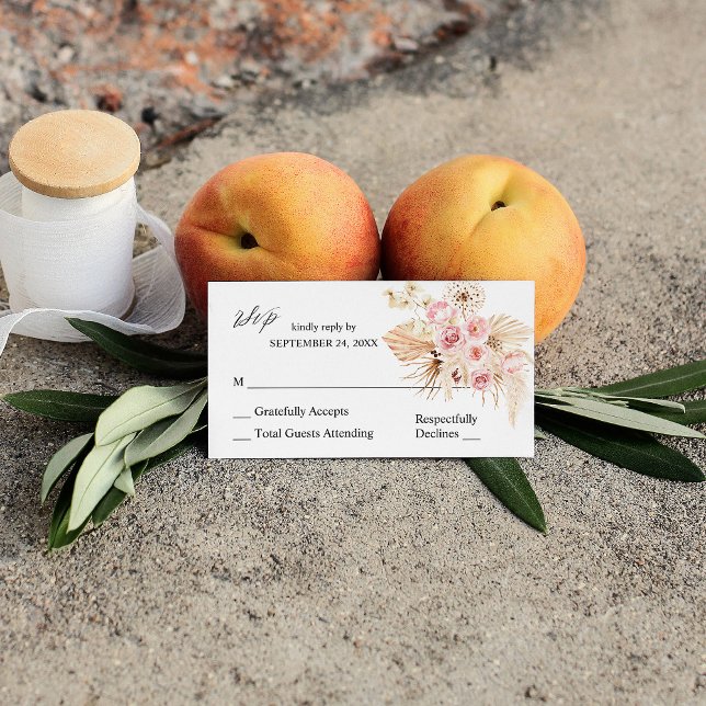 Carte D'accompagnement Boho Pampas Floral Rose & Beige 2SM No Repas RSVP (Créateur téléchargé)
