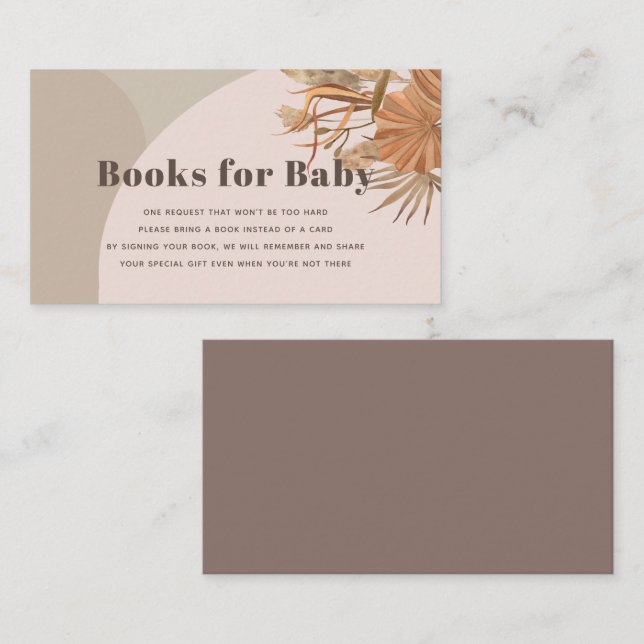 Carte D'accompagnement Boho Pampas Grass Baby shower rose Livres pour béb (Devant / Derrière)