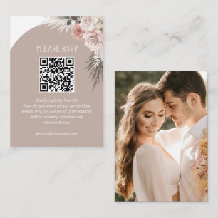 Carte D'accompagnement Boho Pampas Grass Beige Mariage Website QR Code