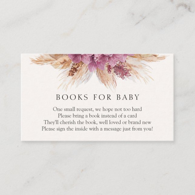 Carte D'accompagnement Boho Pampas Grass Books for Baby insert card (Devant)