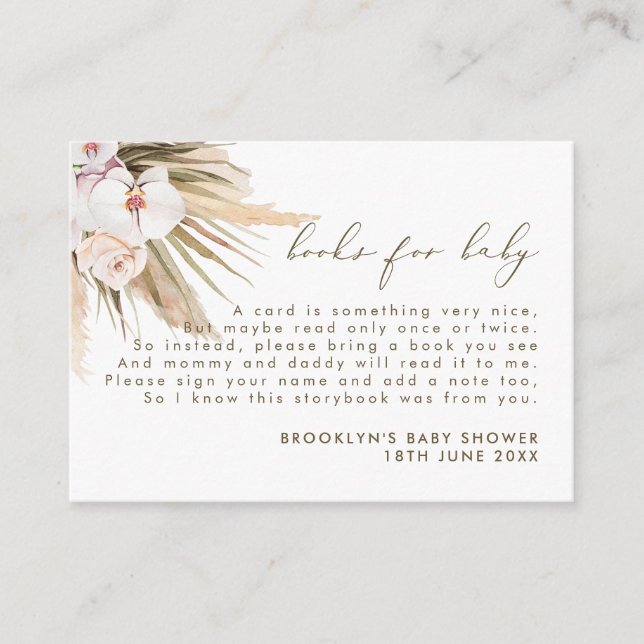 Carte D'accompagnement Boho Pampas Livres en herbe pour bébé Insertion (Devant)