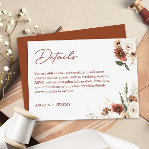 Carte D'accompagnement Boho Pampas Terracotta Floral Détails du Mariage