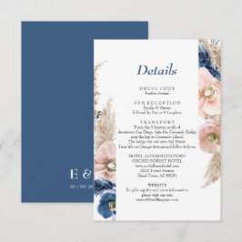 Carte D'accompagnement Boho pastel bleu & brush choral Mariage