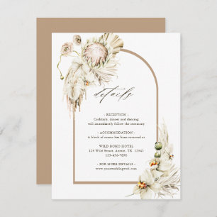 Carte D'accompagnement Boho Protea Pampas Grass Arch Détails Mariage