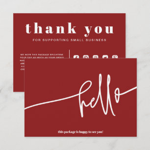 Carte D'accompagnement Boho Red Hello Merci Order Small Business
