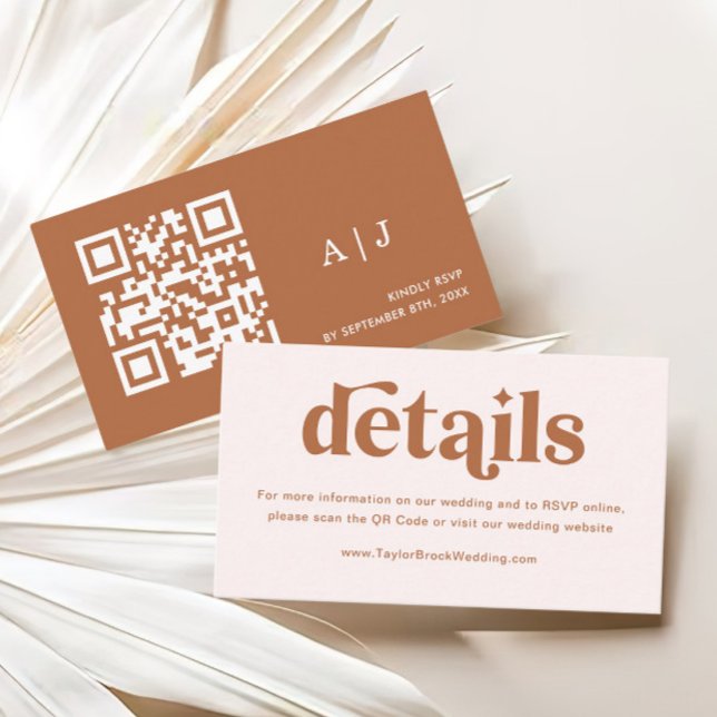 Carte D'accompagnement Boho Retro Cream Burnt Orange Détails du Mariage (Créateur téléchargé)