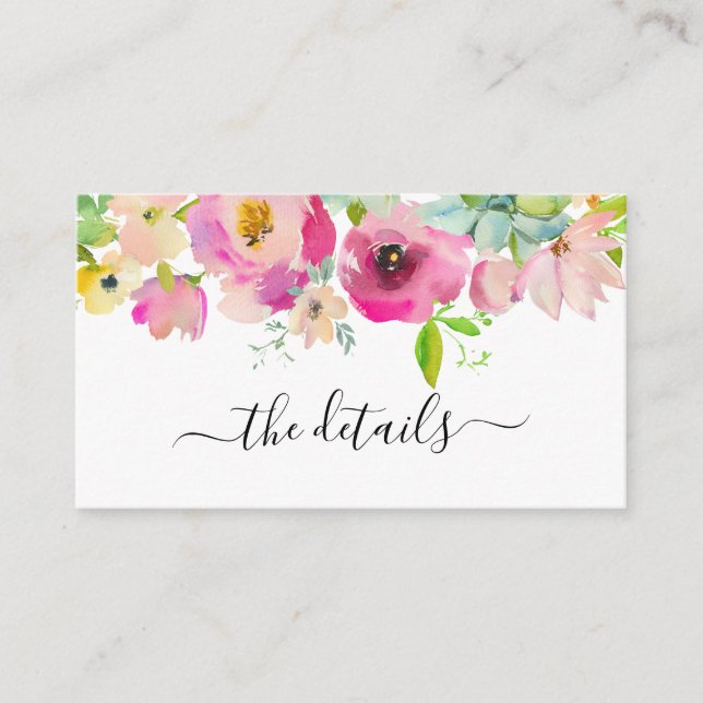 Carte D'accompagnement Boho Rose Blanc Vert Floral Détails Mariage En (Devant)