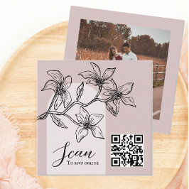 Carte D'accompagnement Boho rose Dusty Photo en ligne RSVP QR Code