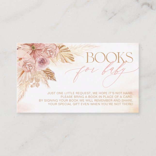 Carte D'accompagnement Boho rose et beige Boho Pampas Livres pour Baby sh (Devant)