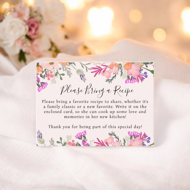 Carte D'accompagnement Boho Rose Floral Proposez une Recette Baby Shower  (Boho Pink Floral Bring a Recipe Bridal Shower Enclosure Card)