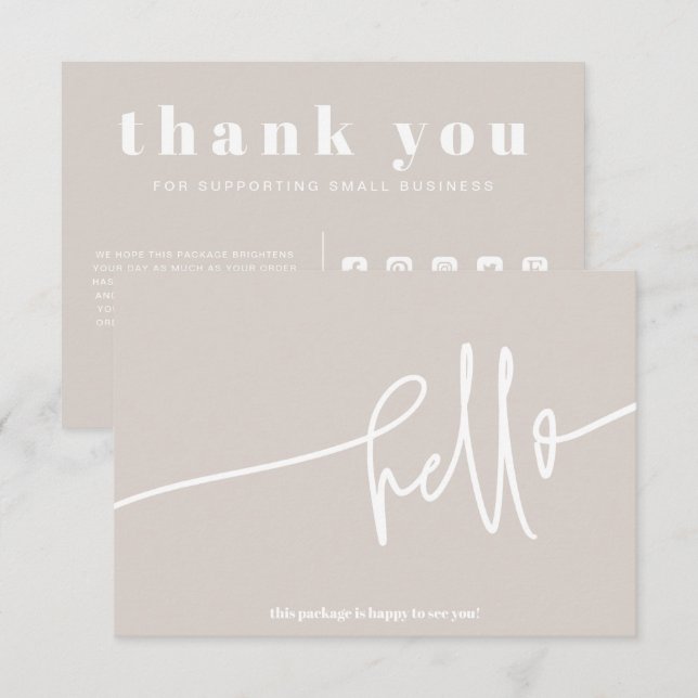 Carte D'accompagnement Boho Rose Hello Merci Order Small Business (Devant / Derrière)