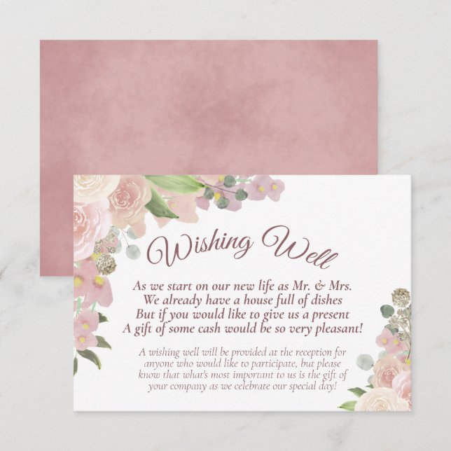 Carte D'accompagnement Boho rose rustique Mariage Floral (Devant / Derrière)
