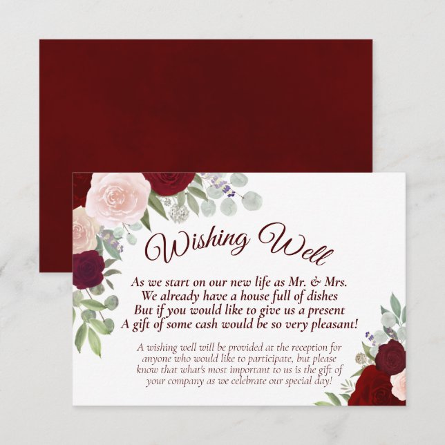 Carte D'accompagnement Boho rouge rustique et rose Mariage Floral Wishing (Devant / Derrière)
