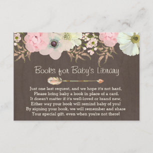 Carte D'accompagnement Boho Rustic Floral Feather Baby's Library Insérer