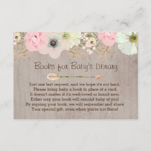 Carte D'accompagnement Boho Rustic Floral Feather Baby's Library Insérer