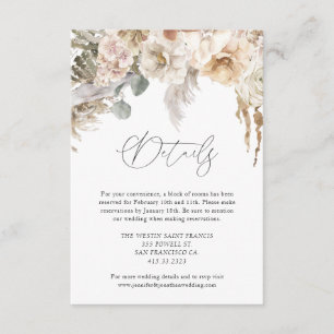 Carte D'accompagnement Boho Rustic Pampas Grass Détails du Mariage