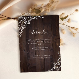 Carte D'accompagnement Boho Rustique Détails du Mariage campagnard Floral