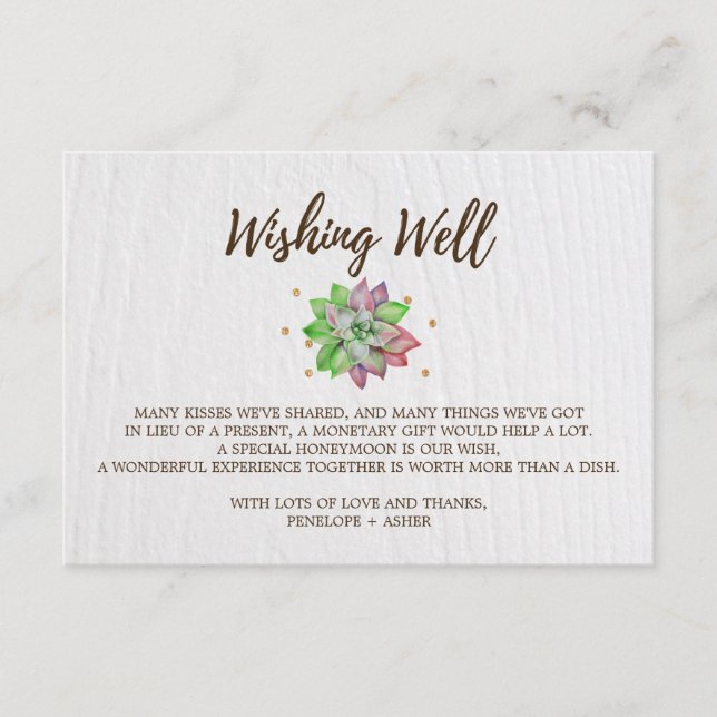 Carte D'accompagnement Boho Rustique Floral Mariage Succulent Wishing wel (Devant)