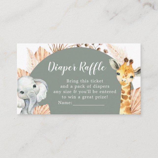 Carte D'accompagnement Boho Sage Green Safari Oh Boy Diaper Raffle (Devant)