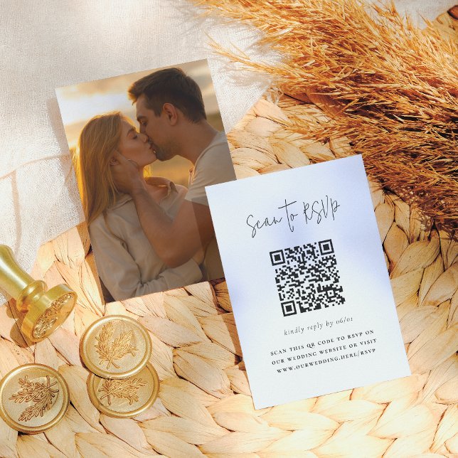 Carte D'accompagnement Boho Script Moderne Code QR Photo RSVP Mariage (Créateur téléchargé)