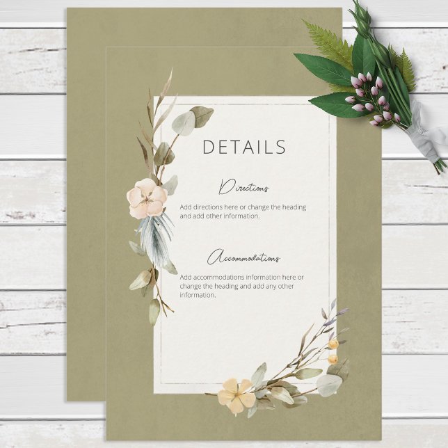 Carte D'accompagnement Boho séché Floral Frame Sage Détails du Mariage (Créateur téléchargé)
