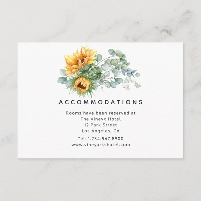 Carte D'accompagnement Boho Sunflower Eucalyptus Mariage Hébergements (Devant)