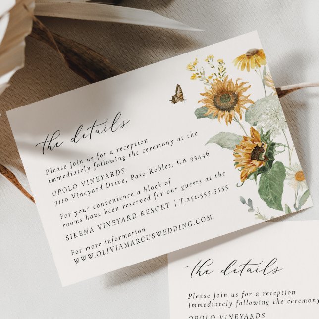 Carte D'accompagnement Boho Sunflower Golden Rays Floral Mariage Détails (Créateur téléchargé)