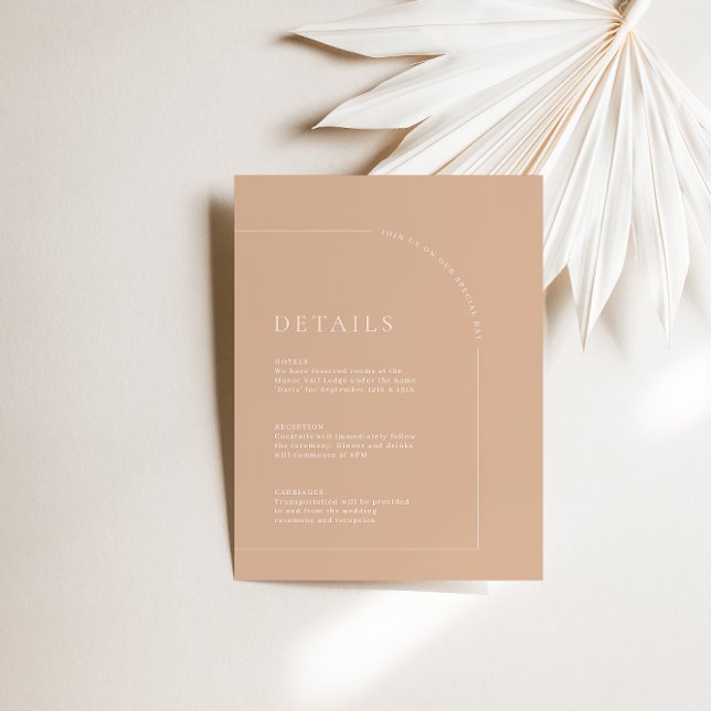 Carte D'accompagnement Boho Tan Arch moderne Détails du Mariage (Créateur téléchargé)