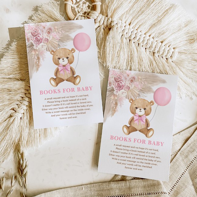 Carte D'accompagnement Boho Teddy Bear Balloon rose Livres pour bébé fill (Créateur téléchargé)