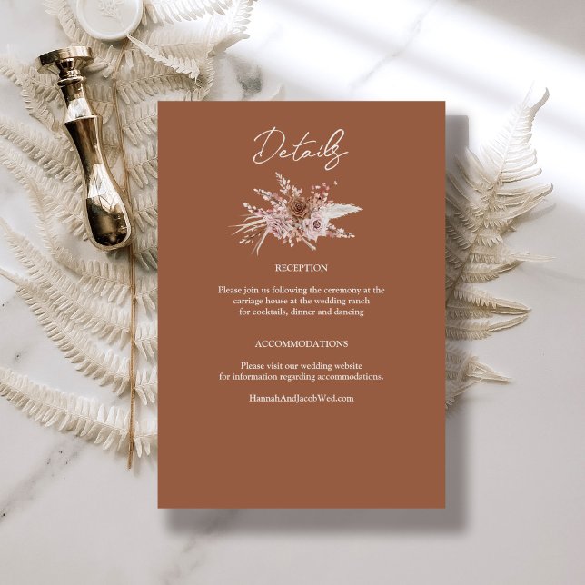 Carte D'accompagnement Boho Terracotta Floral Détails du Mariage (Créateur téléchargé)
