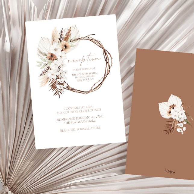 Carte D'accompagnement Boho Terracotta Floral Wreath Réception de mariage (Boho Terracotta Floral Wreath Wedding Reception Enclosure Card)