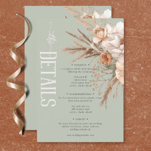 Carte D'accompagnement Boho Terracotta Pêche & Crème Floral Vert Détails