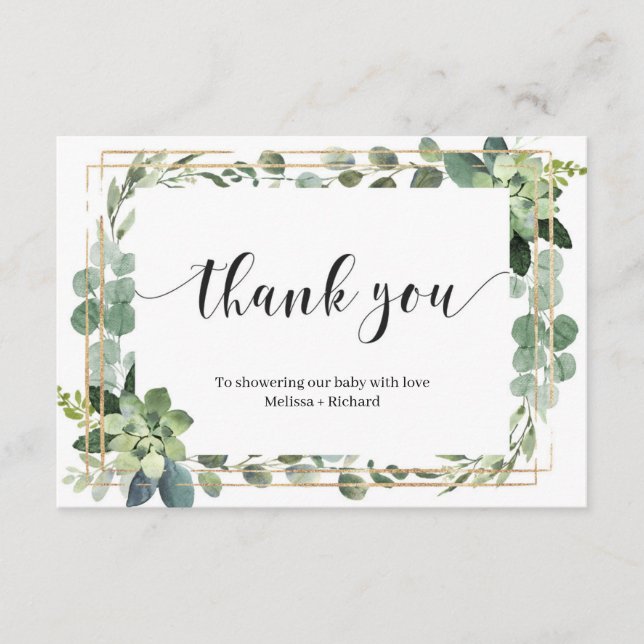 Carte D'accompagnement Boho verdure succulent baby shower d'or feuille (Devant)