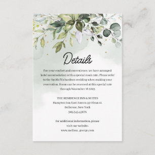 Carte D'accompagnement Boho vert folaige feuille or mariage détails