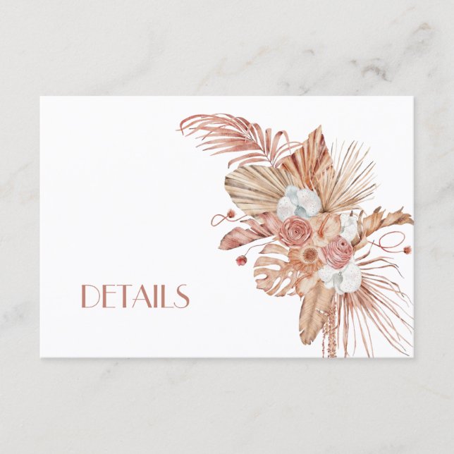 Carte D'accompagnement Boho Watercolor Flowers Wedding Details (Devant)
