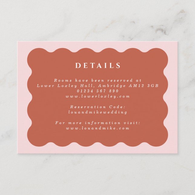 Carte D'accompagnement Boho Wavy Terracotta & Blush Mariage Détails (Devant)