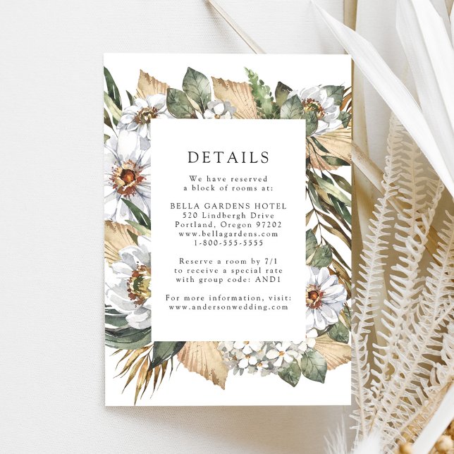 Carte D'accompagnement Boho White Floral & Greenery Détails du Mariage (Créateur téléchargé)