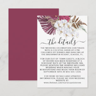 Carte D'accompagnement Boho White Orchidées Blush Burgundy Floral Mariage