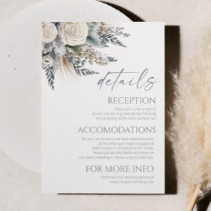 Carte D'accompagnement Boho White Rose Floral Flower Détails du Mariage