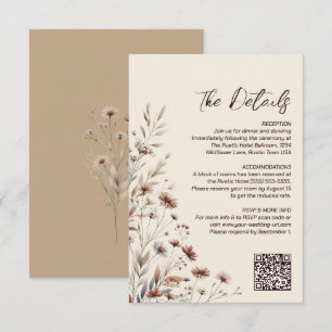 Carte D'accompagnement Boho Wildflowers Code QR Détails de mariage Petit