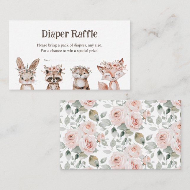 Carte D'accompagnement Boho Woodland Animaux Baby shower Déchets Raffle (Devant / Derrière)